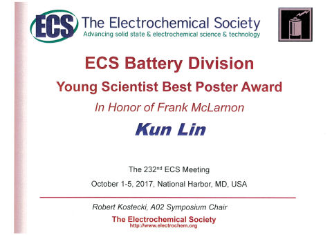 Lin, Kun ECS Battery Division Young Scientist Best Poster Award