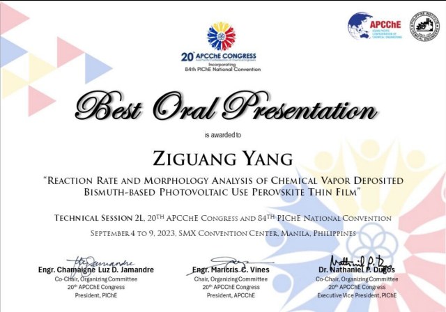 APCChE 2023 Best Oral Presentation Yang